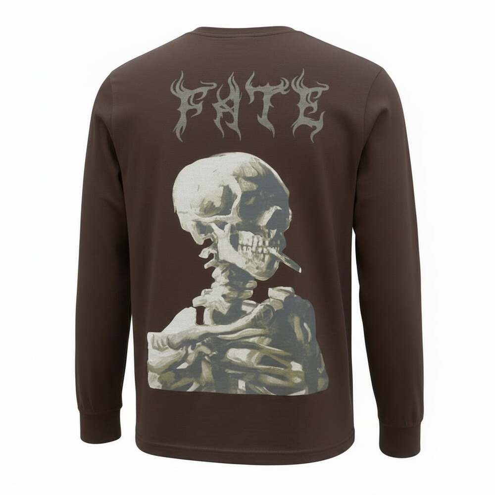 Cebonlurs Fate Skeleton Graphic Long Sleeve T-Shirt Brown Size Large